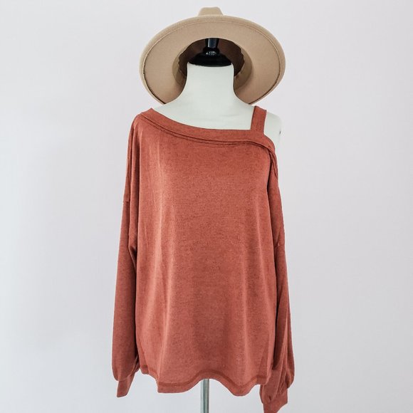 Rust Orange Shoulder Cut Out Long Sleeve Top - Picture 7 of 12
